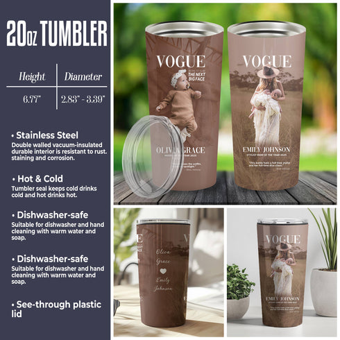Custom Vogue Magazine Style Tumbler – Personalized Baby & Mom Fashion Cover Gift